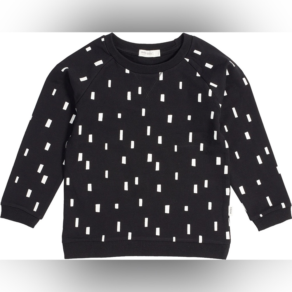NWT Miles Basic Play Block Print on Black Crew Neck Sweater - Baby Sz 3M